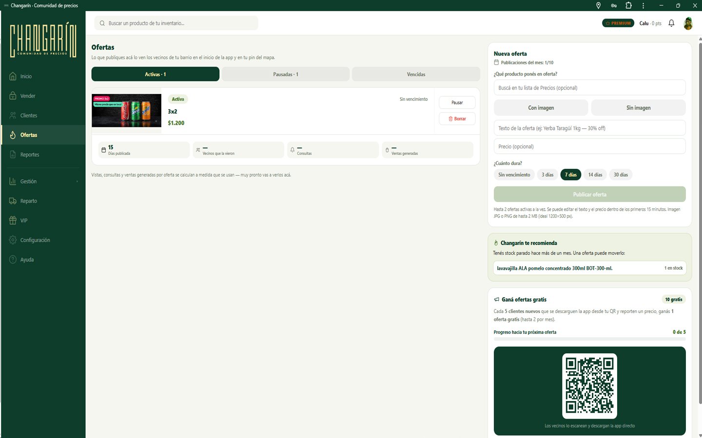 Captura del sistema para comercios 2